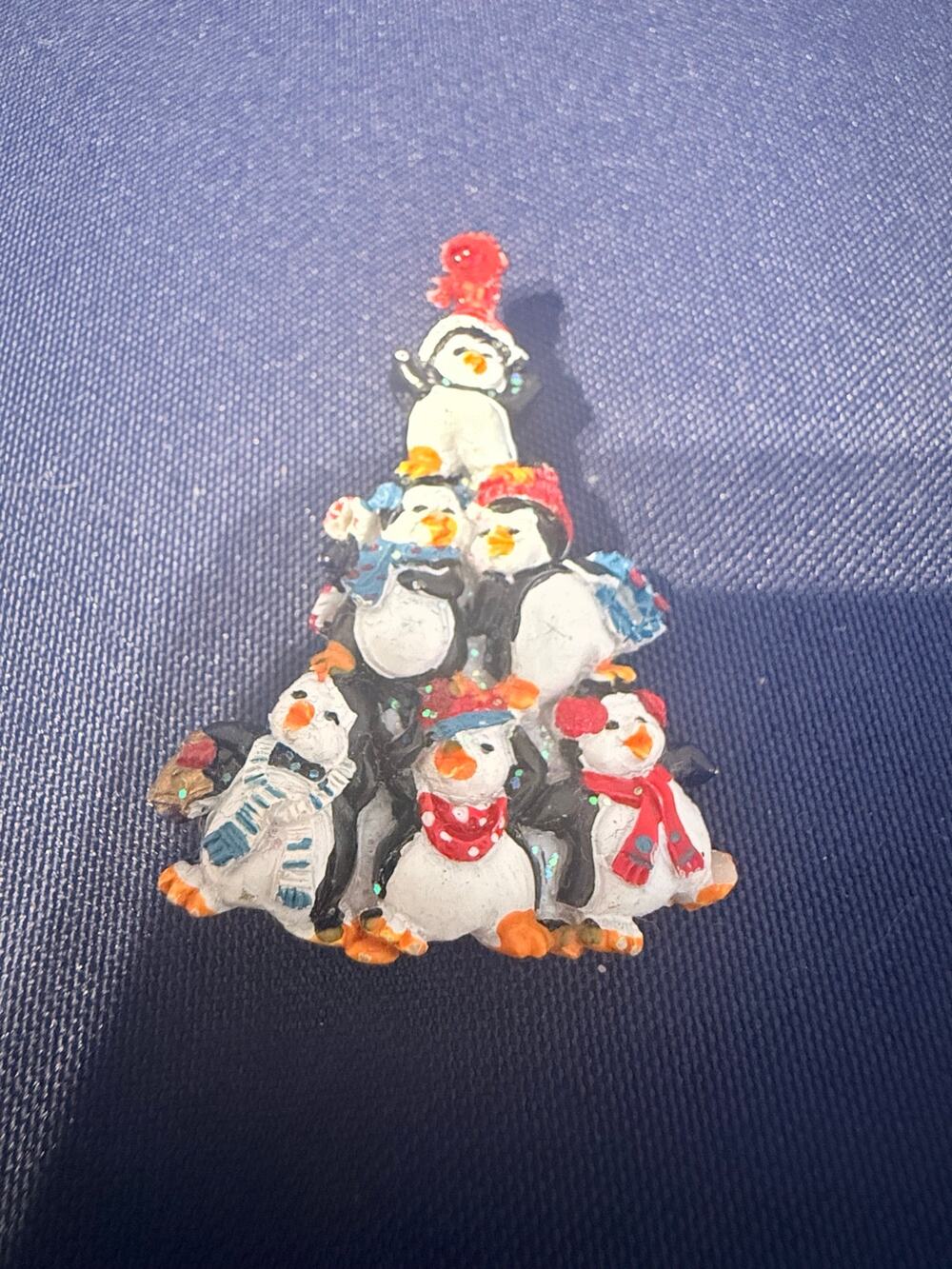 Vintage Ceramic Penguin Christmas Tree Brooch